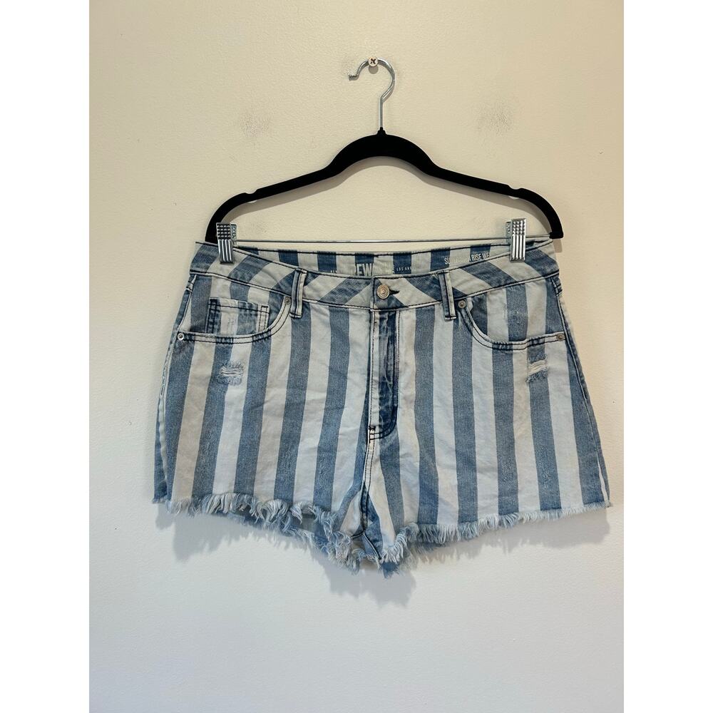 Rewash brand denim shorts striped womens 32 high rise wedge